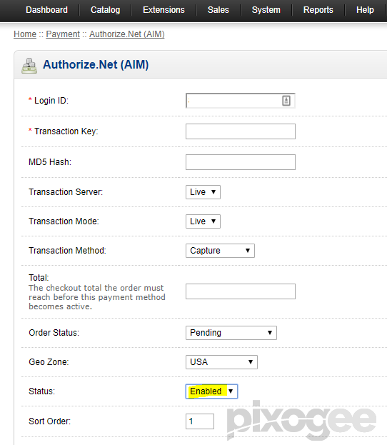 Image of Opencart Authorize.net Settings